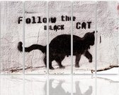 Schilderij Volg de zwarte kat, 5 luik, XXL, wanddecoratie