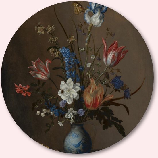 Muurcirkel ⌀ 40 cm - Balthasar van der Ast - Bloemen in een Wan-Li vaas en schelpen - c. 1640 - 1650 - Kunststof Forex - Bloemen en Planten - Rond Schilderij - Wandcirkel - Wanddecoratie - PrintMyArt