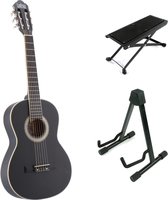 Bol.com LaPaz C30BK klassieke gitaar 3/4-formaat zwart + statief + voetenbankje aanbieding