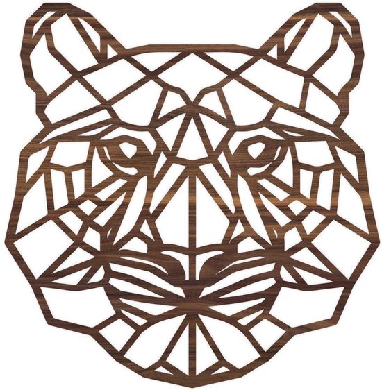 Geometrische Dieren Tijger - Noten hout - M (35x36 cm) - Cadeau - Kinderen - Geschenk - Woon decoratie - Woonkamer - Slaapkamer - Geometrische wanddecoratie - WoodWideCities