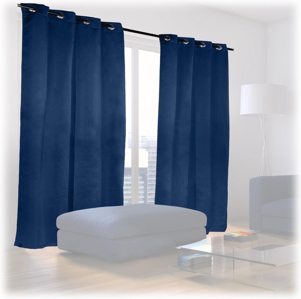 Relaxdays verduisterende gordijnen - 2x - blauw - kant en klaar - slaapkamer gordijn - set - 175x135cm