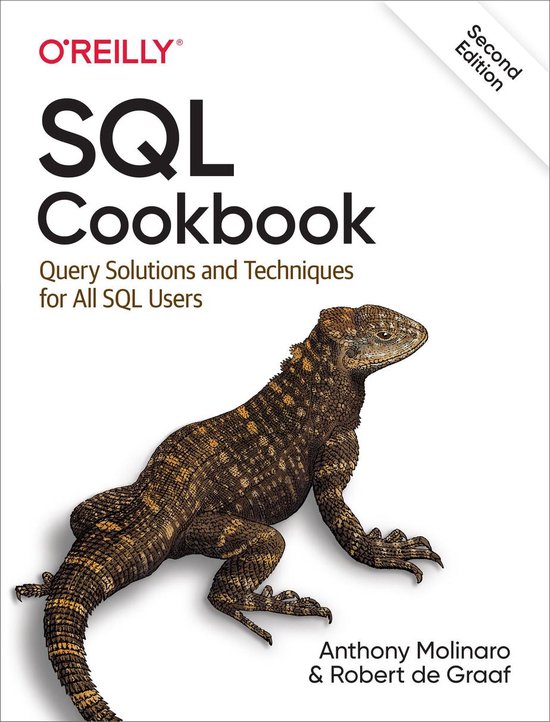 Omslag van SQL Cookbook, Tweede Editie, met een hagedis.