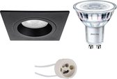 LED Spot Set - Pragmi Rodos Pro - GU10 Fitting - Inbouw Vierkant - Mat Zwart - 93mm - Philips - CorePro 830 36D - 4.6W - Warm Wit 3000K
