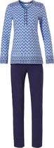 Blauwe, katoenen dames pyjama met lange mouwen en knoopjes 'soft & pure patterned lines'