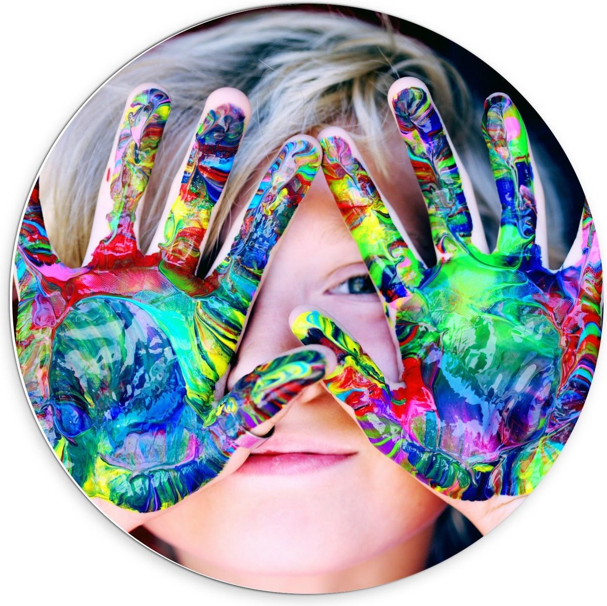 KuijsFotoprint - Schilderij - Kindje Met Verf Handjes - Multicolor - 70 X 70 Cm