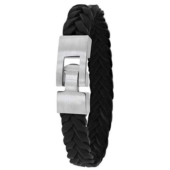 Lucardi Jongens - Armband - Rechthoek - Cadeau - Leer - Zilverkleurig