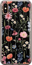 iPhone XS Max hoesje siliconen - Dark flowers - Soft Case Telefoonhoesje - Bloemen - Transparant, Zwart