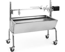 OneConcept 2-in-1 draaispitgrill met motor, Grill met draaiend spit, Grote spitgrill voor kip & speenvarken, Grill met motor, Spitgrill met roestvrijstalen rooster, Grote houtskoolgrill met vloerrollen
