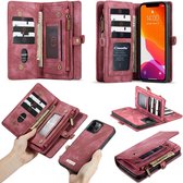 iPhone 12 Pro Max Bookcase hoesje - CaseMe - Effen Rood - Leer - Portemonnee met 11 Vakjes voor Pasjes en Ritsvak