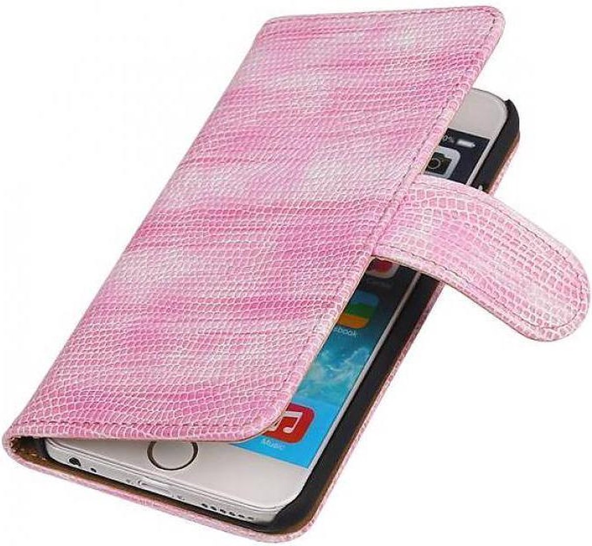 Hagedis Bookstyle Hoes - Wallet Case Telefoonhoesje - Geschikt voor iPhone 5 / 5S Roze