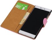 Lace Bookstyle Wallet Case Hoesjes Geschikt voor Huawei Ascend P8 Roze