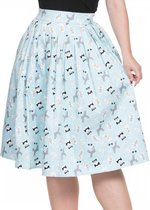 Voodoo Vixen Hoge taille rok -L- Wendy wijde rok Honden print Blauw