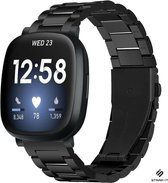Stalen Smartwatch bandje - Geschikt voor  Fitbit Sense stalen band - zwart - Maat: S - Strap-it Horlogeband / Polsband / Armband