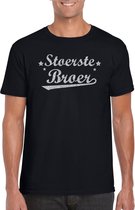 Stoerste broer cadeau t-shirt  met zilveren glitters op zwart heren - kado shirt voor broers XL