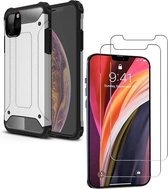 iPhone 12 Heavy Duty Hoesje + 2 stuks Tempered Screenprotector - Zilver