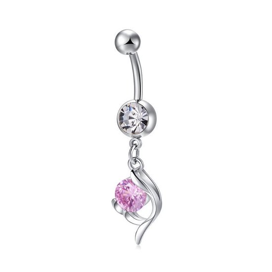 Chirurgisch stalen navelpiercing druppel zirkonia roze chirurgisch staal volwassenen dames