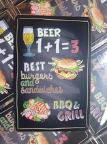 Beer | Burgers | BBQ | Grill | wandborden metaal | 20 x 30cm