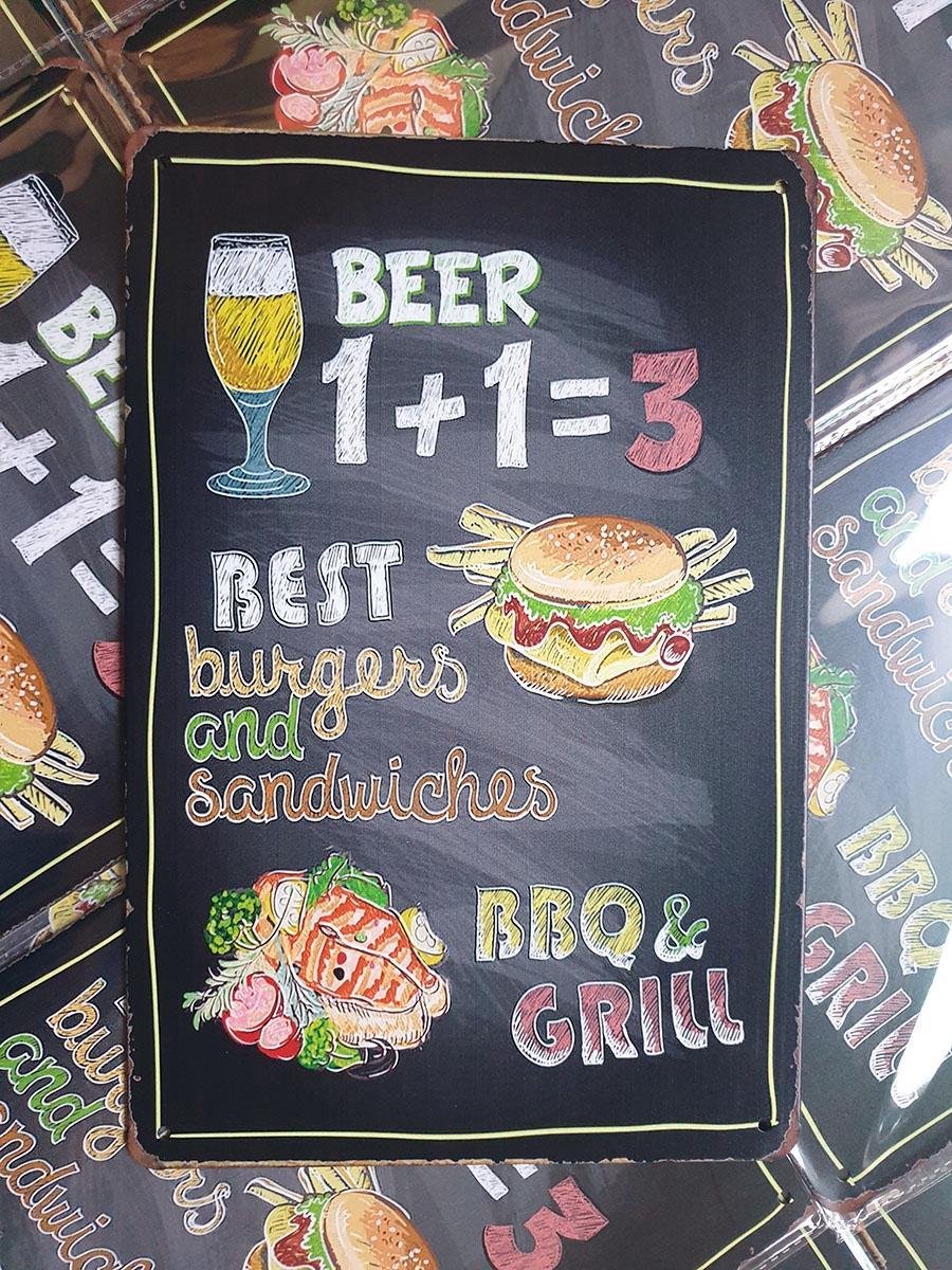 Beer | Burgers | BBQ | Grill | wandborden metaal | 20 x 30cm | wanddecoratie | huis, tuin,