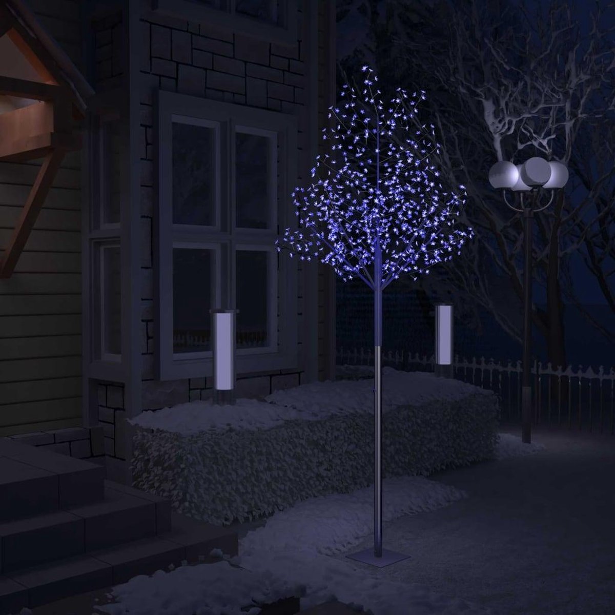 Kerstboom - Kunstkerstboom - Verlicht - 600LED's - blauw licht - kersenbloesem - 300cm