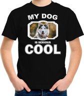 Husky honden t-shirt my dog is serious cool zwart - kinderen - Siberische huskys liefhebber cadeau shirt S (122-128)