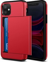 Kaarthouder case met slide geschikt voor Apple iPhone 12 Mini - 5.4 inch - rood