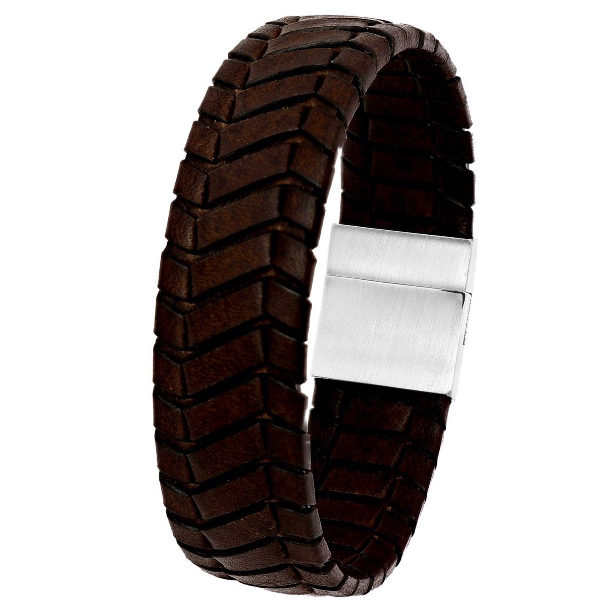 Lucardi Heren Armband donker bruin leer - Leer - Armband - Cadeau - Vaderdag - 21 cm - Zwart