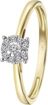 Lucardi Dames Ring met 10 diamanten 0,08ct - Ring - Cadeau - 14 Karaat Goud - Geelgoud