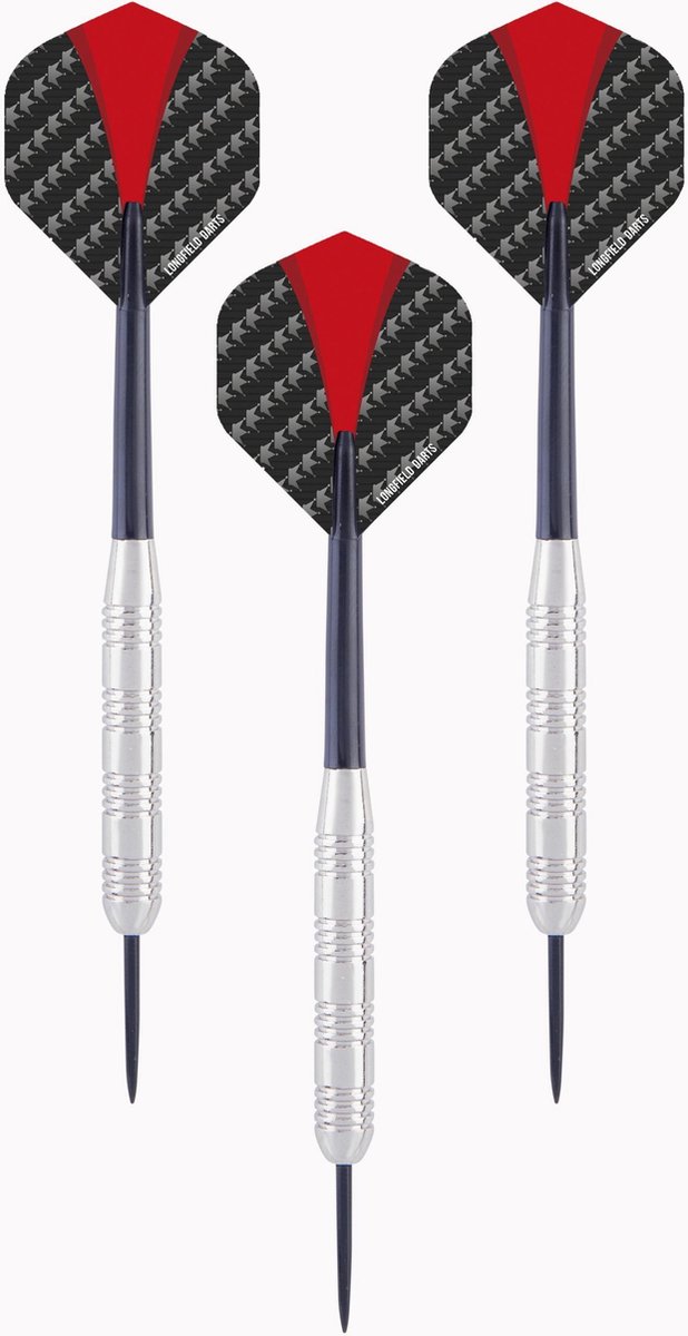 2x Set van 3 dartpijlen Longfield darts nickel silver 23 grams - Darten/darts sport artikelen pijltjes nickel silver - Kinderen/volwassenen