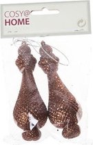 KERSTBALLEN SET 2 STUKS | KERSTVERSIERING | BRUIN KUNSTSTOF | 4XH11 GLITTER | CALABASH SHAPE