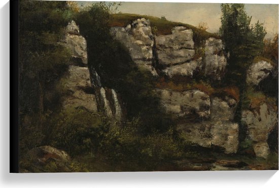 Canvas  - Oude meesters - Landschap met rotsen en waterval, Gustave Courbet - 60x40cm Foto op Canvas Schilderij (Wanddecoratie op Canvas)