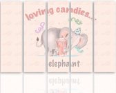 Schilderij , Loving Candies , Olifant , 4 maten , 5 luik , multikleur , wanddecoratie , Premium print , XXL