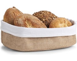 foto van 1x Jute brood serveer mandjes 26 x 18 cm - Keukenbenodigdheden - Tafel dekken - Ontbijten/Brunchen/Lunchen - Broodjes/bolletjes serveren - Broodmanden