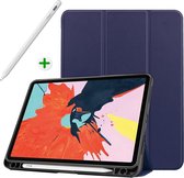 Case2go - Tablethoes en Active stylus Pen geschikt voor iPad Air 10.9 2020/2022 - 10.9 inch - iPad Hoesje met stylus pen houder en Active Stylus - Donker Blauw