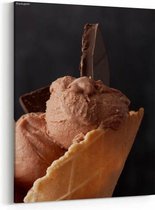 Schilderij - Chocolate ice cream with pieces of chocolate in a waffle cone — 70x100 cm