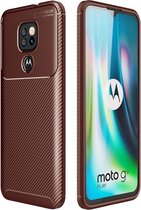 Carbon Fiber TPU Back Cover - Motorola Moto G9 Play Hoesje - Bruin