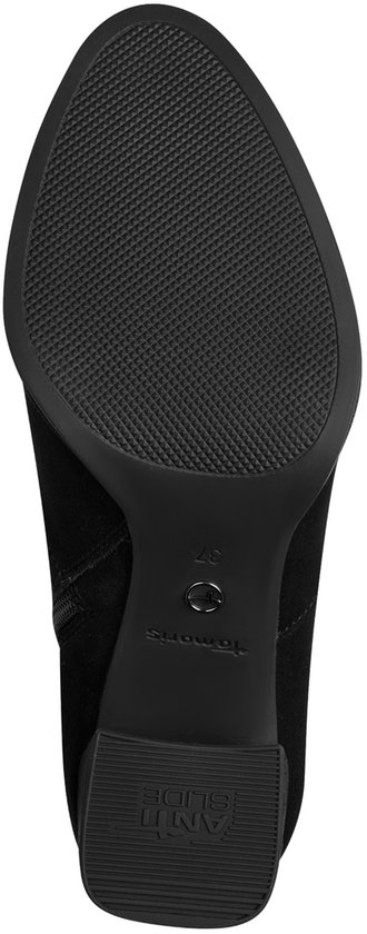 Zool van zwarte enkellaars met 'Tamaris' en 'Anti Slide' tekst.