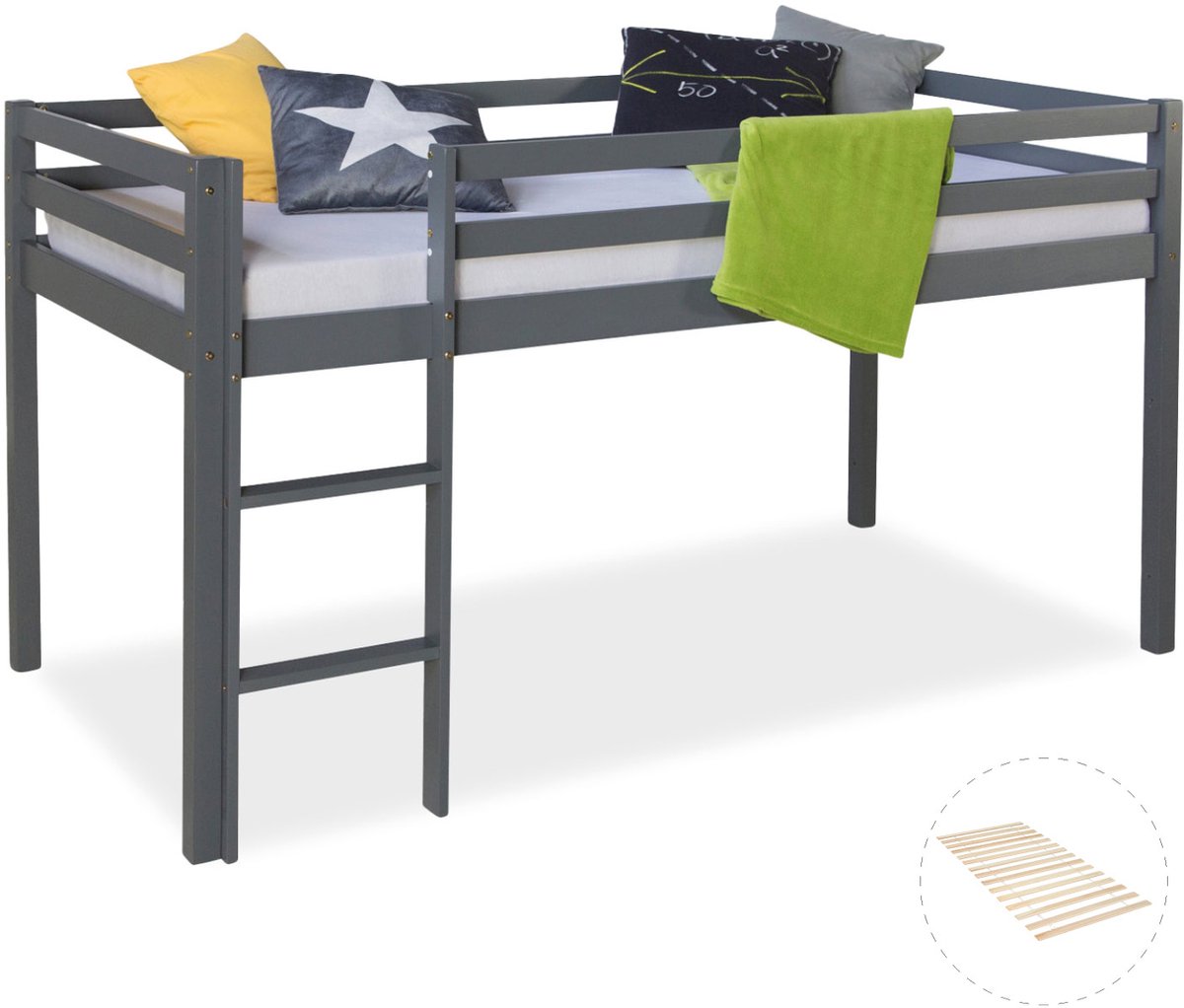 Homestyle4u Hoogslaper - 90x200 cm - grijs - met lattenbodem