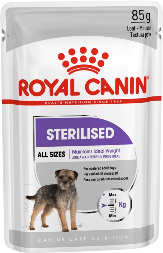 Royal Canin Sterilised natvoer kuipje van 85g voor alle formaten honden, voor behoud van ideaal gewicht.