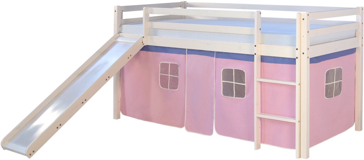 Homestyle4u Hoogslaper - 90x200 cm - Wit - Roze - Glijbaan