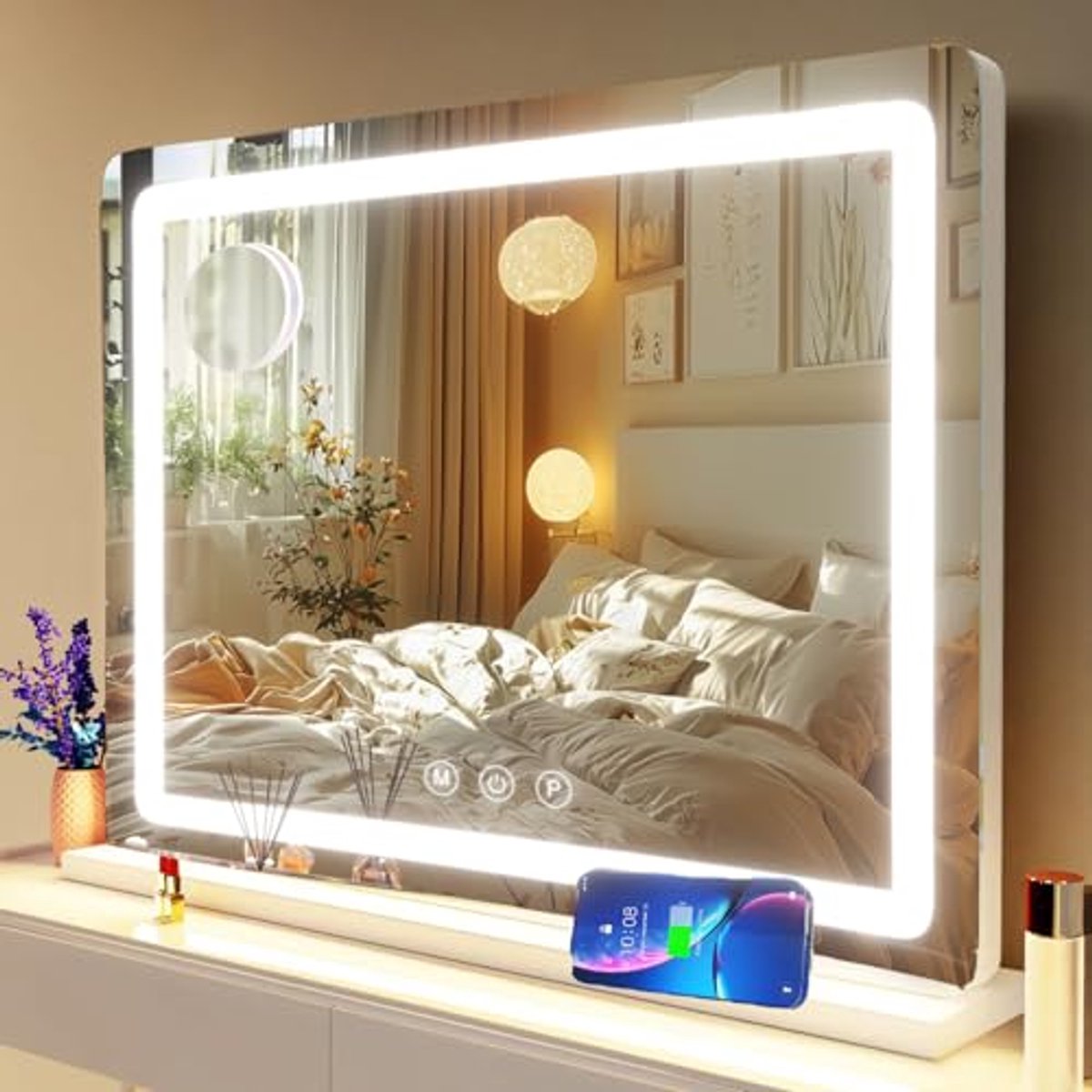 Grote LED Make-upspiegel met Dimbare Verlichting en Aanraakbediening
