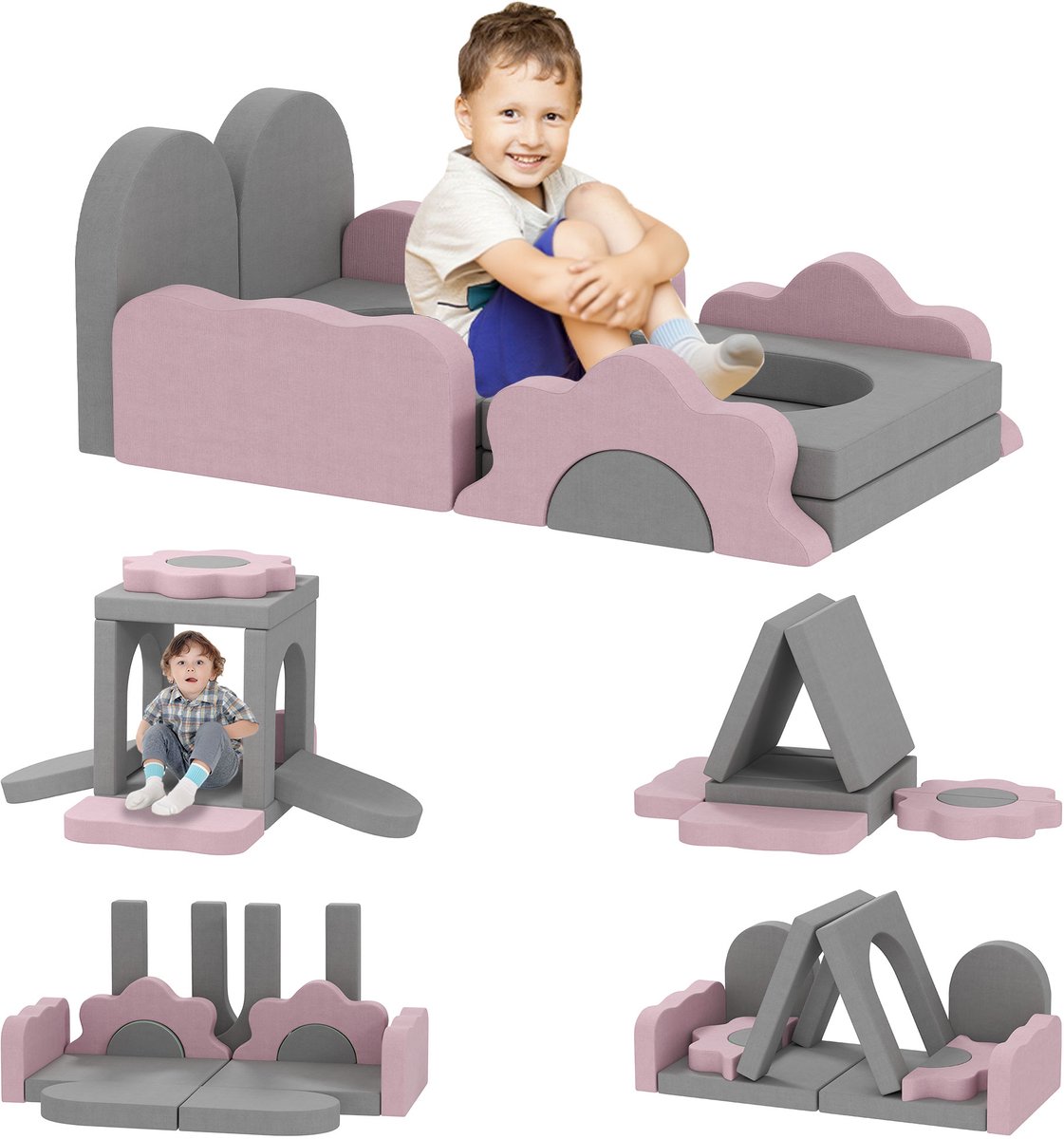 AIYAPLAY Zachte Speelset voor Kinderen Koord, Schuim 75L x 75B x 10H cm Grijs