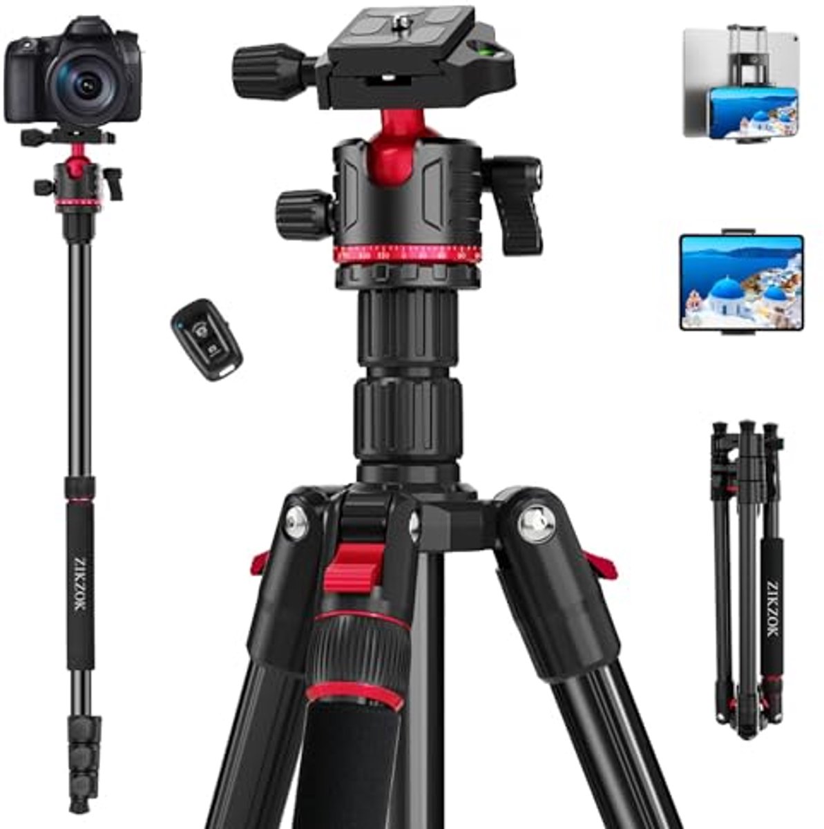 70 inch statief voor camera - professioneel aluminium camerastatief en monopod met 360° kogelkop - verstelbaar lichtgewicht reisstatief voor DSLR en tablet