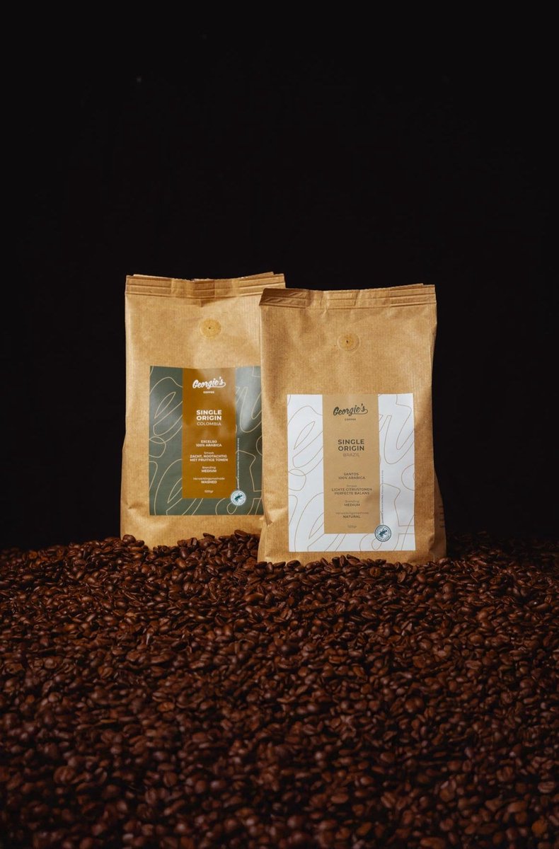 Georgies - Koffie - Latin Lovers Mini - Proefpakket Koffiebonen - 1x500g Brazil Koffiebonen & 1x500g Colombia Koffiebonen (koffiebonen 1kg) - 100% Arabica - Vers Gebrande Espresso Koffiebonen – Warm, Zoet, Kruidig en Fruitig – Premium RFA Koffiebonen