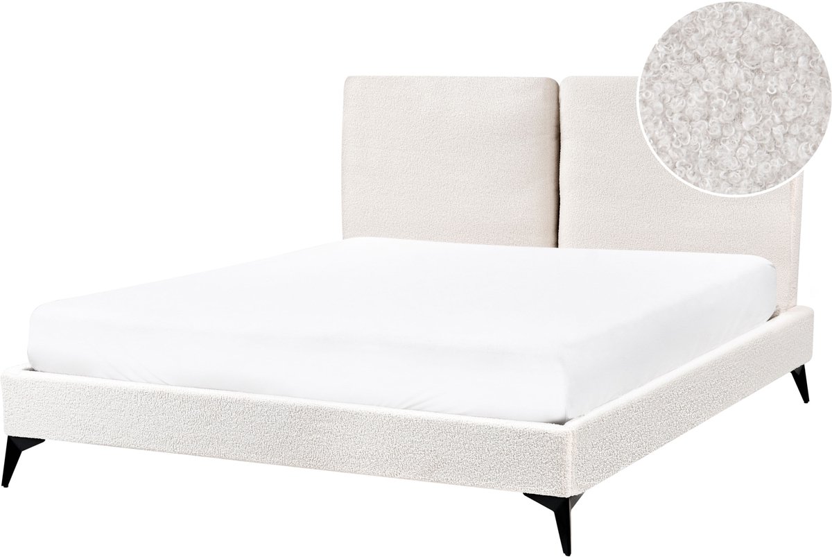 Beliani MELLE - Tweepersoonsbed - Gebroken wit - 140 x 200 cm - Bouclé