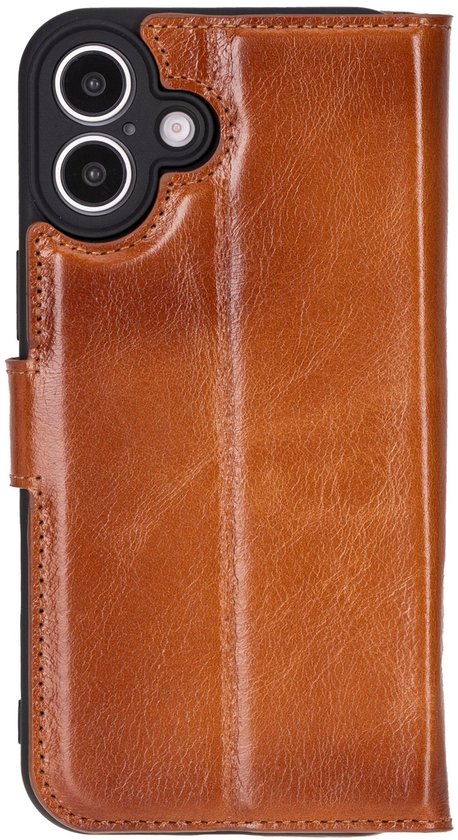Étui en cuir iPhone 16 Plus - Solidenz Bookcase Étui en cuir iPhone 16 Plus - Cuir véritable - Étui téléphone avec porte-cartes - Étui en cuir pleine fleur - Marron