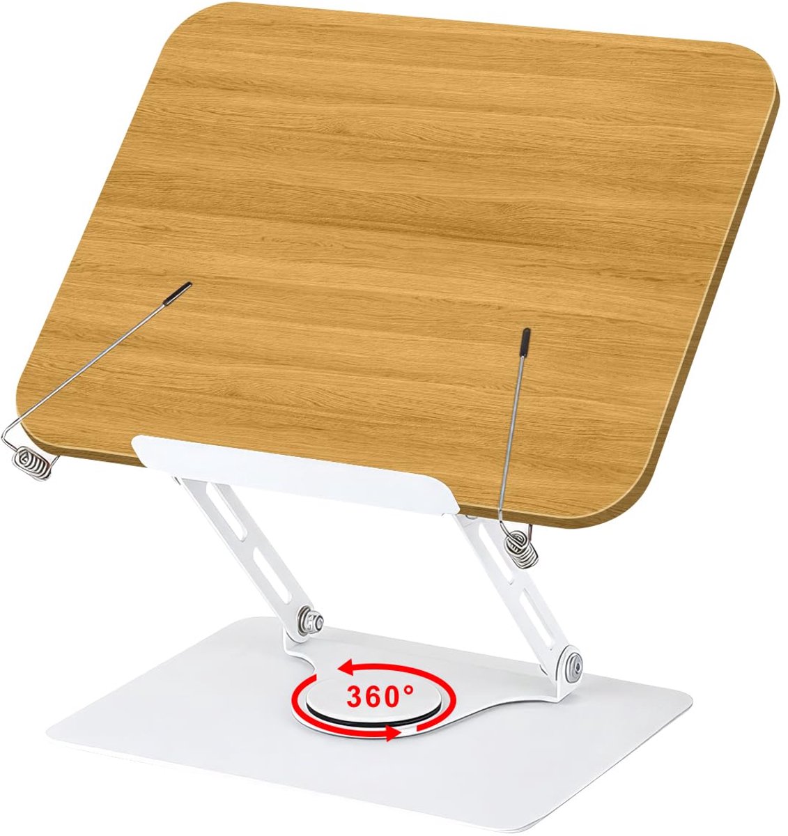Azomor® Verstelbare houten boekenstandaard met draaibare basis voor multifunctioneel gebruik