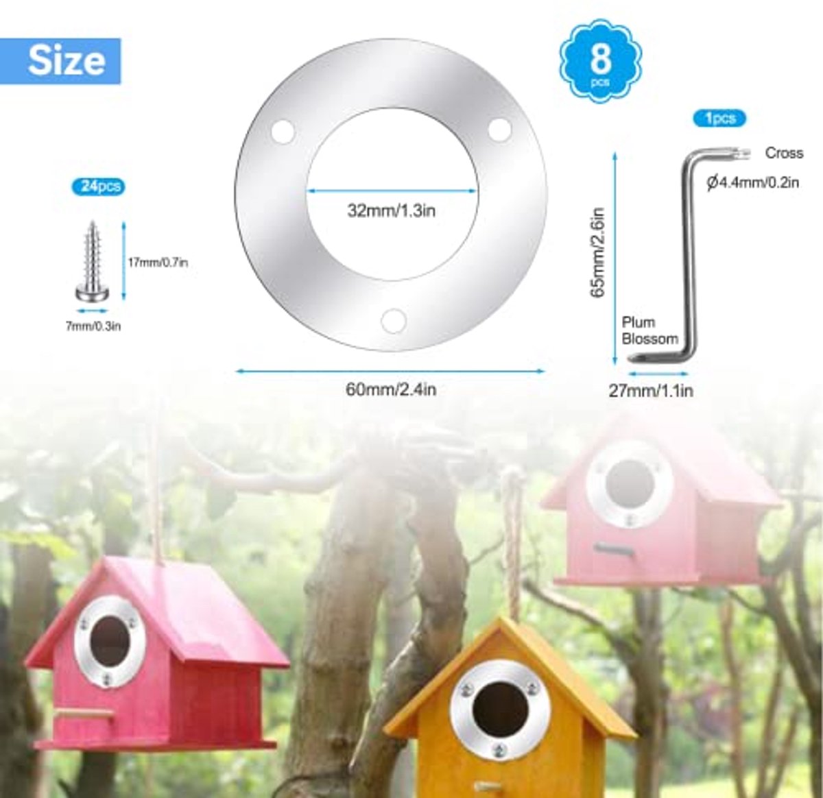 8 Stuks Spechtbescherming voor Nestkasten - Bescherming voor Nestkastjes en Vogelhuisjes - Inclusief Schroeven en Schroevendraaier