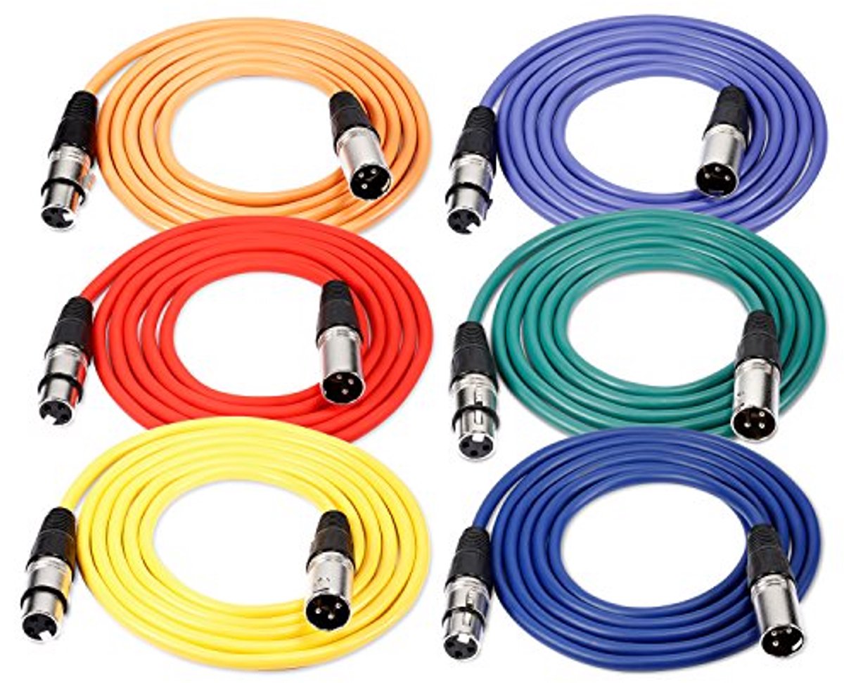 Set van 6 Kleurige 1m XLR Microfoonkabels voor Professionele Audioverbinding