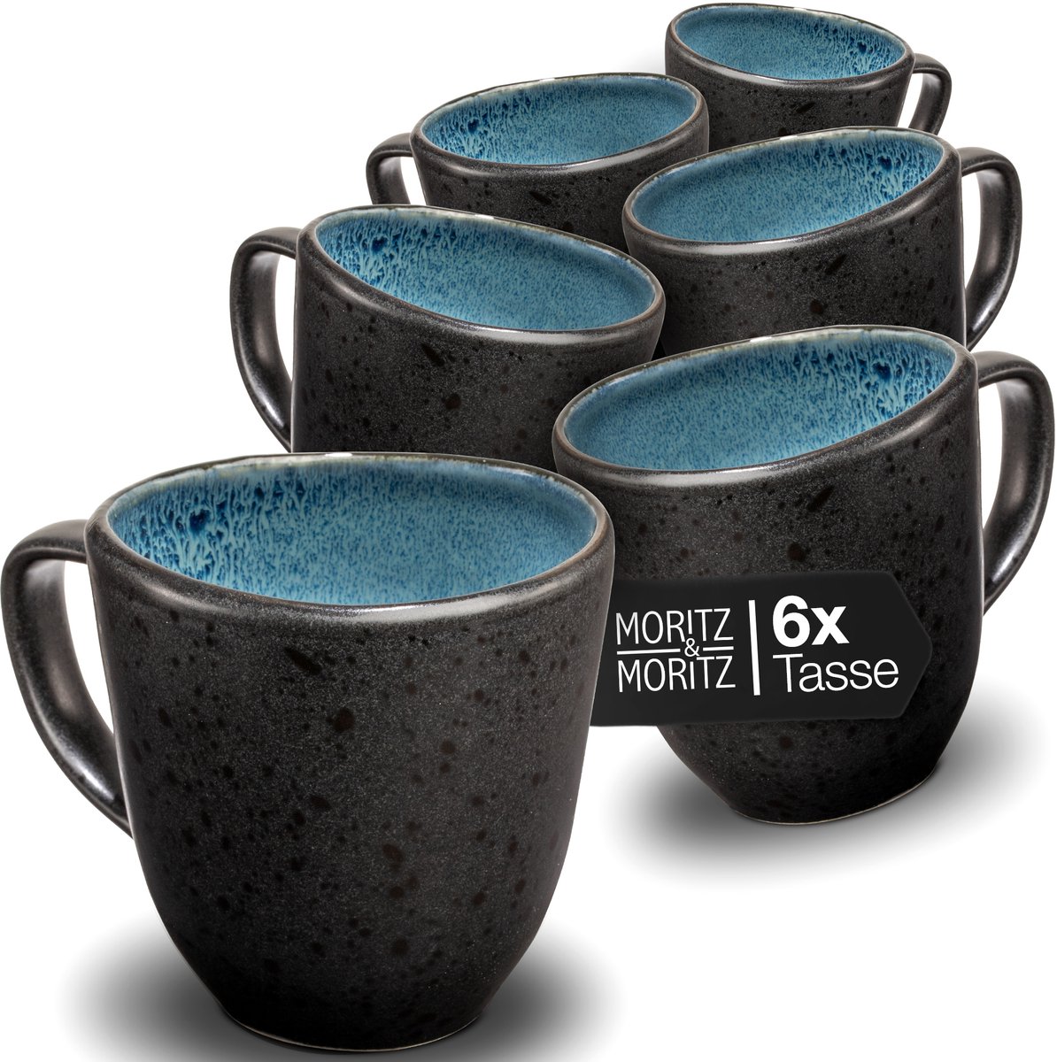 Moritz & Moritz CAVO Koffiekopjes Set 6-delig Almond - ca. 500ml uit hoogwaardig steengoed - Stijlvol design met handvat - Koffiekopjes met handvat voor koffie, thee, warme chocolademelk, cappuccino