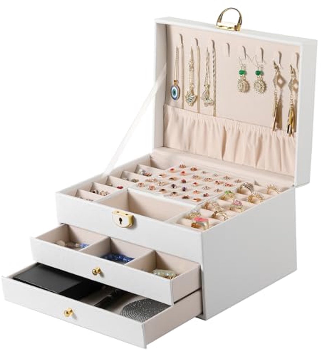 3-laags Sieradendoos met Fluwelen Organizer - Sieradenhouder en Organizer voor Oorbellen en Juwelen